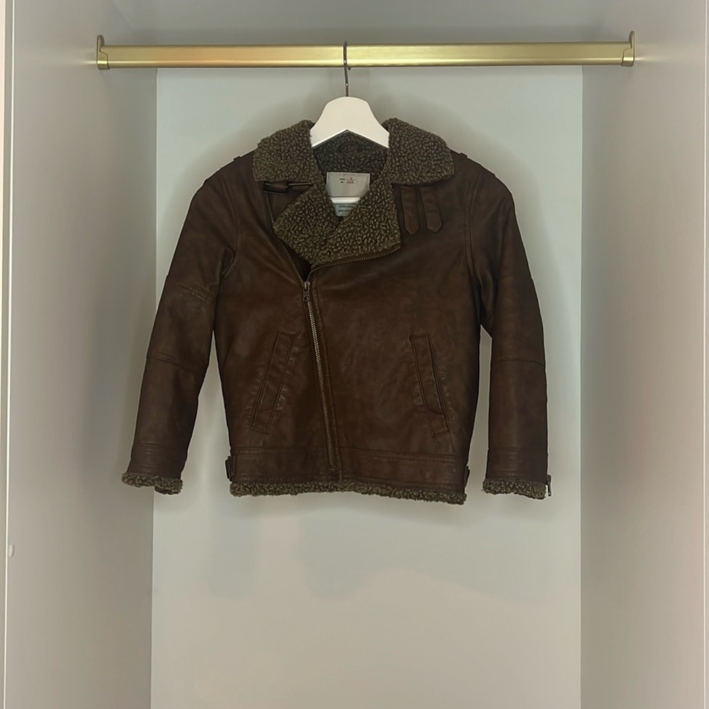 Trendy leather Sherpa aviator kids jacket